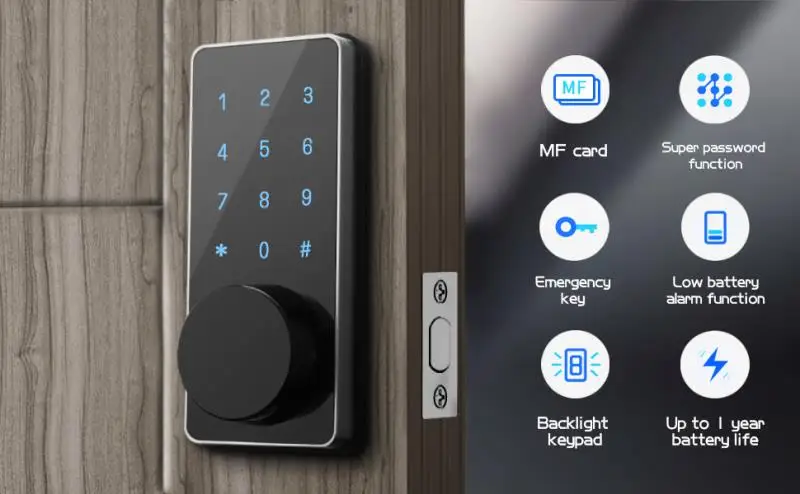 Mini Tuya WiFi Smart Door Lock Smart Life App Super Password Back Light Keypad IC Card Open Emergency Key Low Battery Alarm