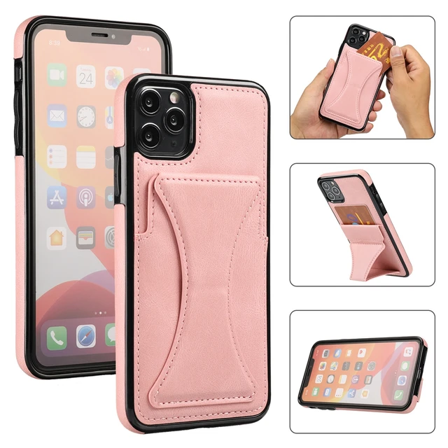 Luxury Wallet Card Slot PU Leather Phone Case for iPhone 11 12 Pro Max 13 Mini SE 2 X Xs Xr 7 8 Plus Magnetic Fold Stand Cover Pink