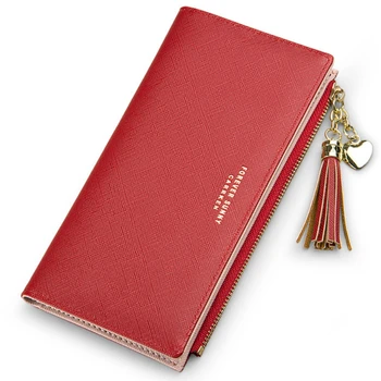 

2020 New Tassel Wallets for Women Fashion Long Zipper Wallet PU Cross Pattern Coin Purse Multi-card Position Clasp Clutch