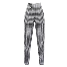 Vintage Black Plaid Harem Pants For Women Loose Ankle-Length High Waist Suit Pants Office Lady Trousers Women Bottoms
