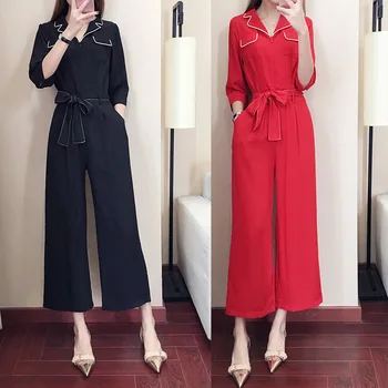 

New Casual Lapel Jumpsuit for Women Wide Leg Rompers Womens Temperament Jumpsuits Loose Overalls