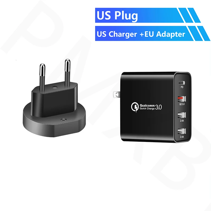usb quick charge 3.0 48W PD Type C And 3 USB Port Charger EU US AU UK Plug Phone Adapter Wall Charger QC3.0 Quick Charging For iphone Huawei Honor 9x phone charger Chargers