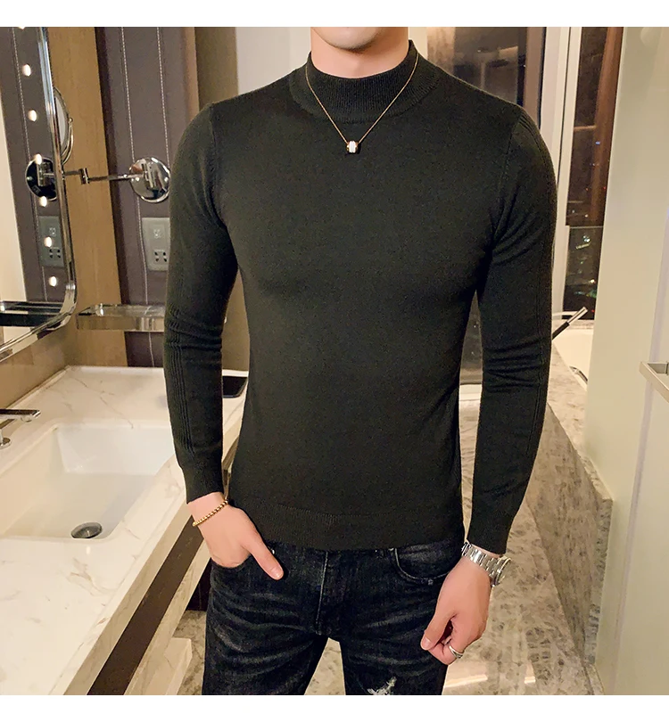 Liketkit, мужские свитера,, мужская повседневная водолазка, однотонный хлопок, тонкая трикотажная одежда, мужские пуловеры для фитнеса, джемпер, осень