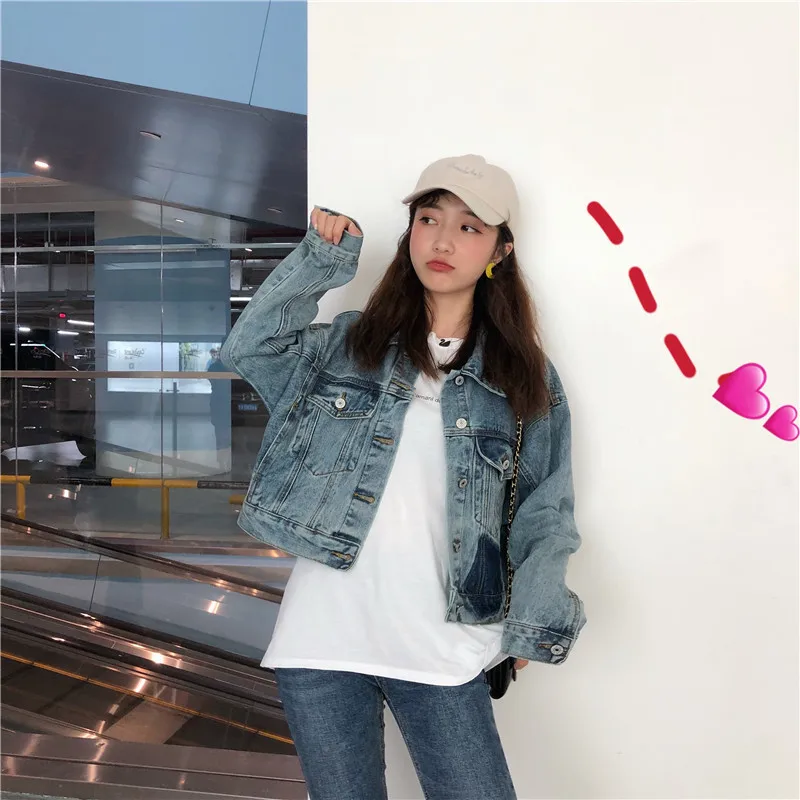 

Photo Shoot ~ 2019 New Style Embroidered Lettered Network Red Pockets Loose-Fit Short Jeans Coat Women's