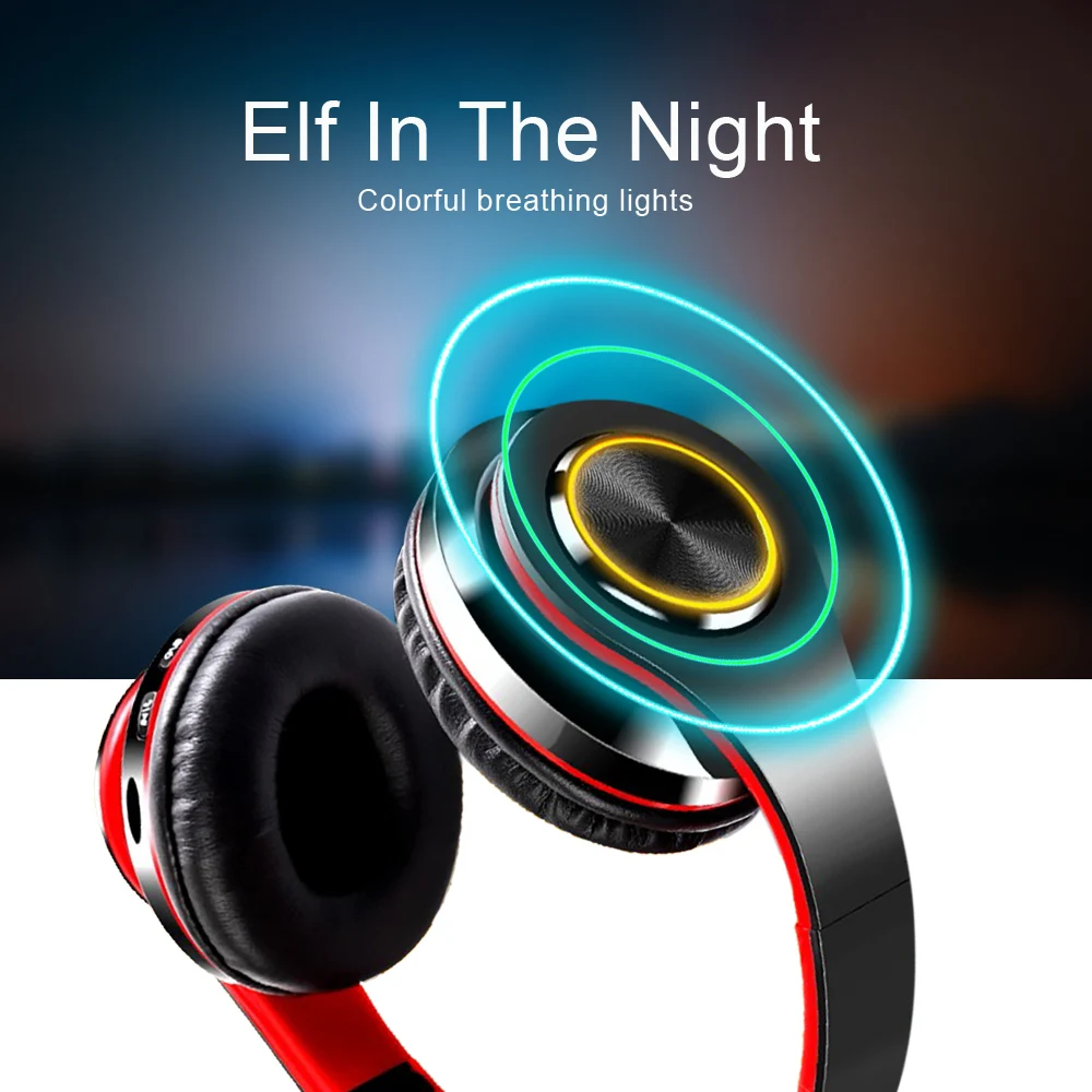 TOMKAS LED Light Bluetooth Headphones Wireless Earphones Stereo Folding Headsets Adjustable Earbuds With Mic TF Card Mp3 Player