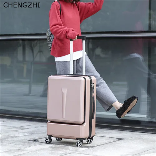 rose gold CHENGZHI 2" 24" дюймовый ABS бизнес чемодан на колесиках, креативный чемодан на колесиках, Спиннер для путешествий, багаж с сумкой для ноутбука на колесиках - Цвет: rose gold