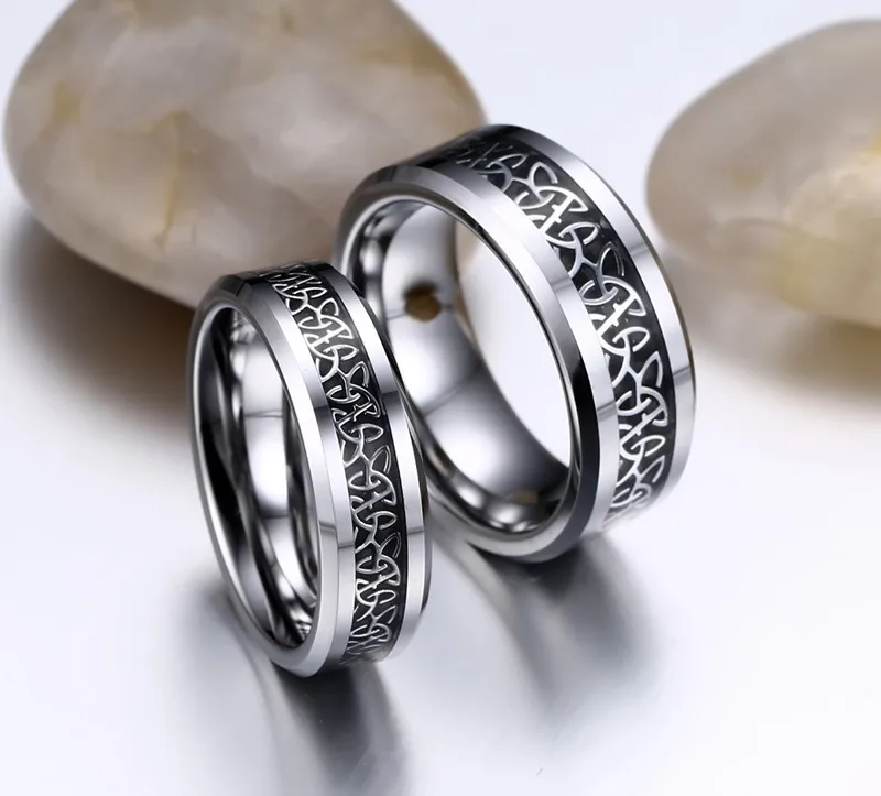 Обручальные кольца Мужские Вольфрам углеродное волокно инкрустированные Кельтский Узел Обручальное кольцо Wome Ringen для него и ее влюбленных невесты ювелирные изделия