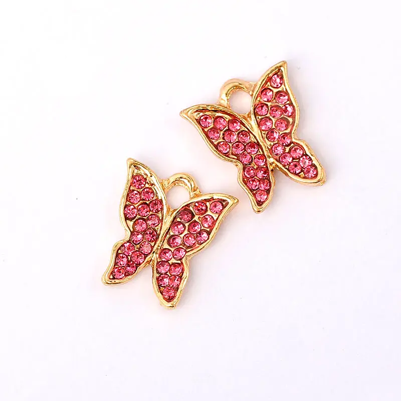 

10Pcs Full Rhinestone Paved Gold Color Butterfly Charms Zinc Alloy Metal Insect Necklace Accessories For DIY Earrings Handmade