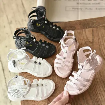 

Girls Gladiator Sandals Boots Scrub Leather Summer high-top Fashion Kids Girls Roman Sandals Open Toe Zip Sandals For 4-12Y