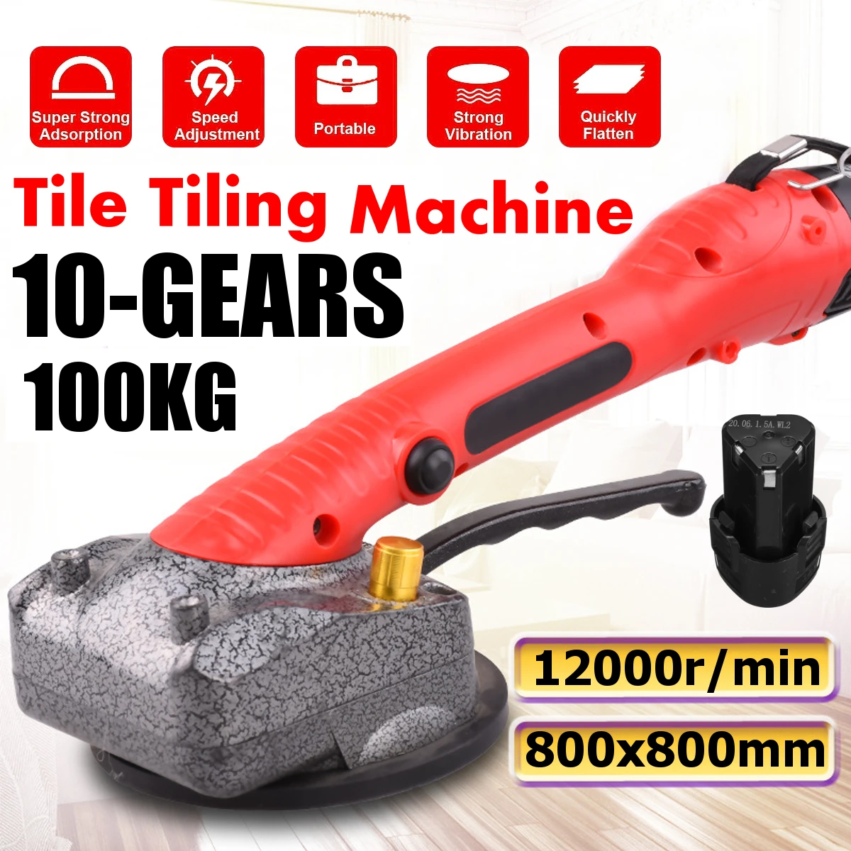 GYR Hand-held Tile Automatic Leveling Machine 2xBattery 6 Levels Tile Vibrator for 60-120cm Tiles Floor Plaster Machine Tile Laying Automatic Floor Vibrator Leveling Tool