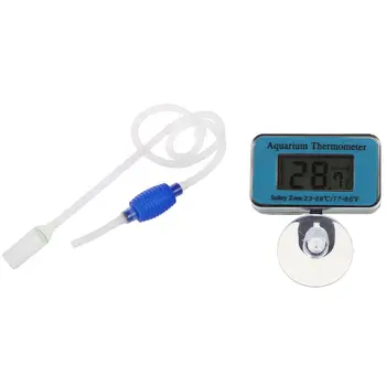 

Aquarium Waterproof Digital LCD Thermometer with Siphon for Aquarium Fish Tank Water Change Gravel Clean Air Pump Blue