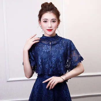 

2020 Cape Mariage Women Bolero The New Bride Han Edition Thin Shawl Navy Embroidery Lace Wedding Dress Cape Meat Accessories
