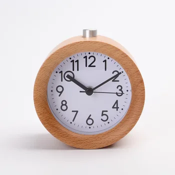 

Wooden Clock Snooze Bedside Kids Alarm Clock Circular Needle Backlight Desktop Clock Silent Wood No Ticking despertador ZM908