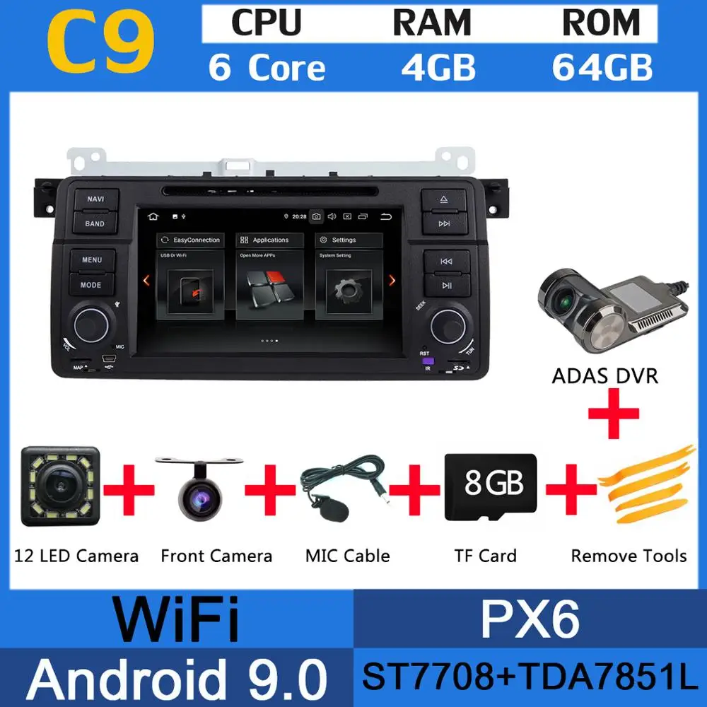 Android 9,0 PX6 4G+ 64G автомобильный dvd-плеер для BMW 3 серии E46 M3 318i 320i 325i 328i Rover 75 MG ZT радио gps Android авто CarPlay - Цвет: PX6 ADAS