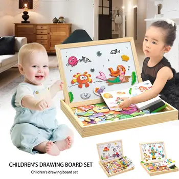 

Animal Wooden Toys Magnetic Easel Board Jigsaw 3D Puzzle Toy Box With Board For Children Draw Educational Learning Toy Kids Gift