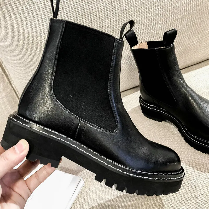 

TXCNMB Boots Women Ankle Boots Round Toe Genuine Leather Autumn Winter Platforms High Heel Casual High Quality Shoes Woman