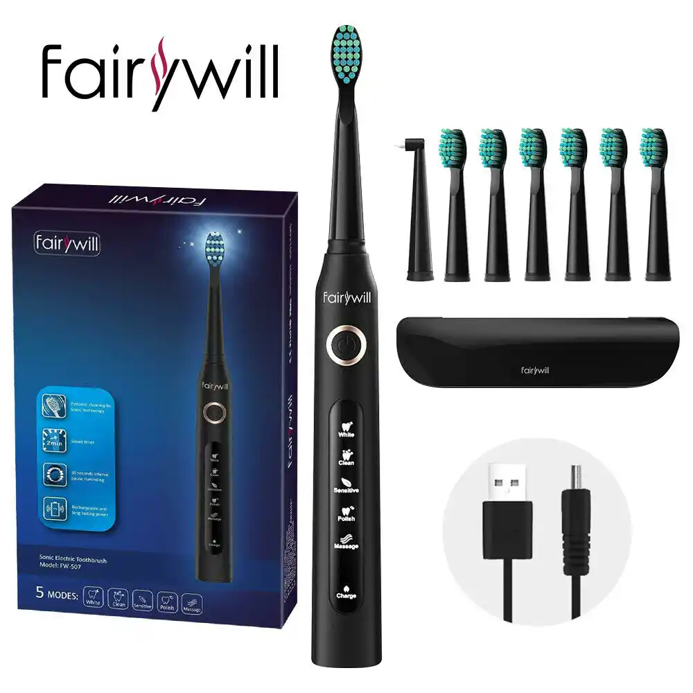 Fairywill Electric Toothbrush Fw 507 Usb Charger Ipx7 Waterproof 5 Mode Sonic Electric Toothbrush Timer Brush With 8 Brush Heads Electric Toothbrushes Aliexpress