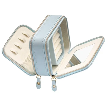 

CASEGRACE Double Zipper Portable Jewelry Storage Box Ring Earring Necklace Jewelry Box