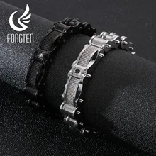 Fongten винтажный черный серебряный мужской браслет в стиле панк из нержавеющей стали байкерские велосипедные цепи мужские браслеты
