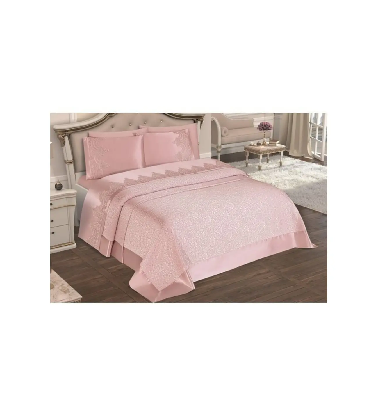 

% 100 Cotton Pique Set France Lace 4 Pillow Case 1 Sheet Luxry High Quality Made By Turkey In English textile