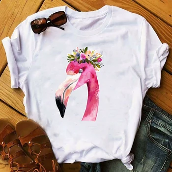 

Women 2020 Spring Summer Flamingo Flower Clothing Print Lady Womens Top Ladies Graphic Female T Shirt T-shirts Tee T-Shirt