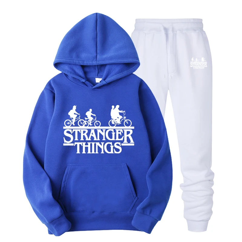 

HOWLLOFTY Men's Fashion Hoodies Set Suits Hit Color White pants STRANGER THINGS digital Mens Track Suit Set Men Clothes Suit