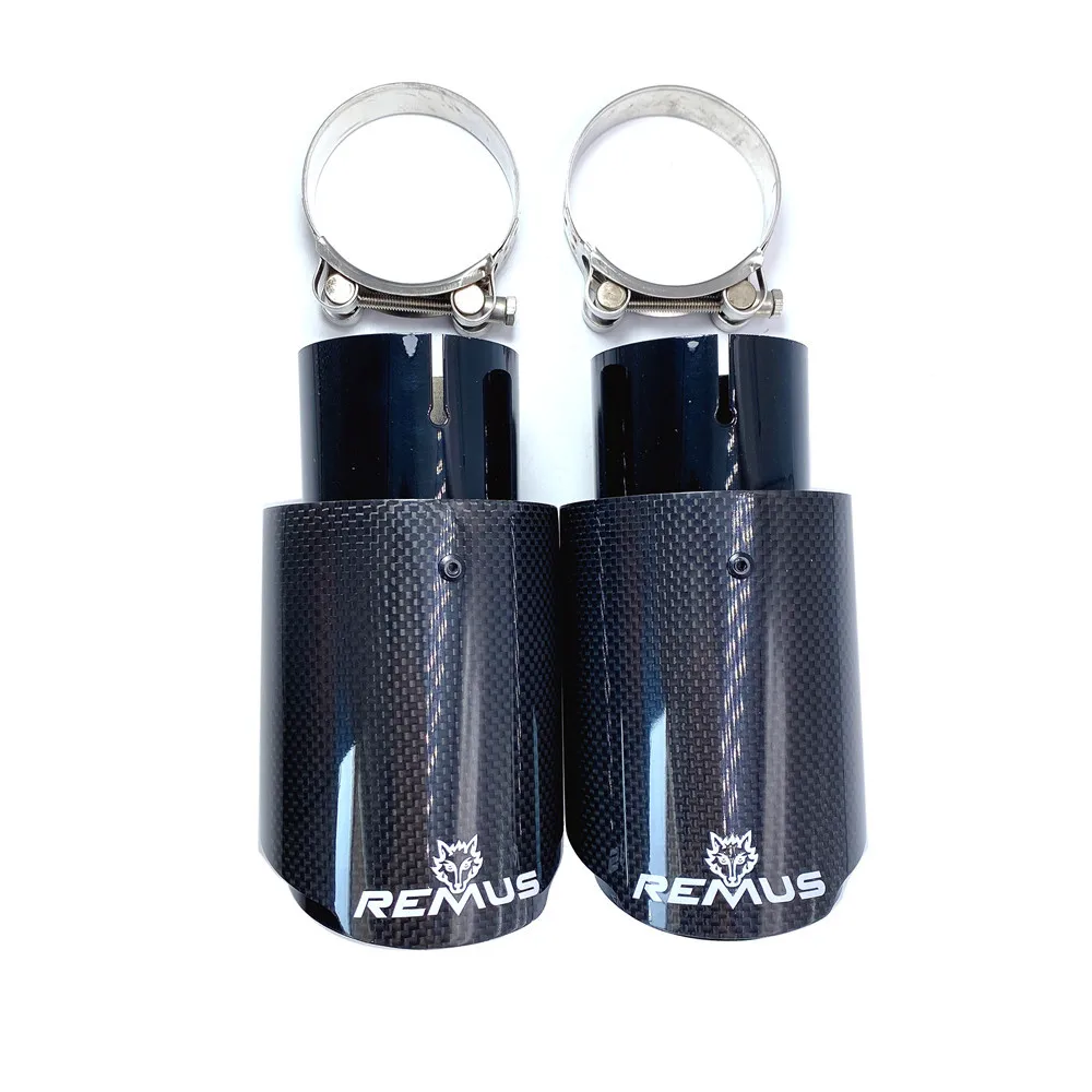 Car Universal Modiflcation Stainless Steel Single Exhaust Pipe Full Carbon Remus Glossy Black Cover Muffler Tip For Any Car