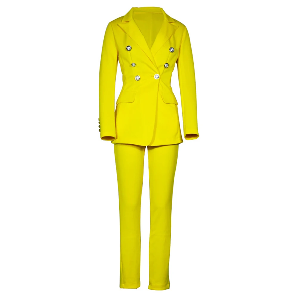 Autumn Solid Office Blazer Suits Women Business Classic Double-breasted Blazer Jacket & Pant Sets Two Piece Fashion Formal Suit