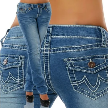 

Plus Size Jeans 2020 New Woman Blue Midi Waist Straight Denim Trousers Mom Jeans Female Elastic Pencil Jean Pants