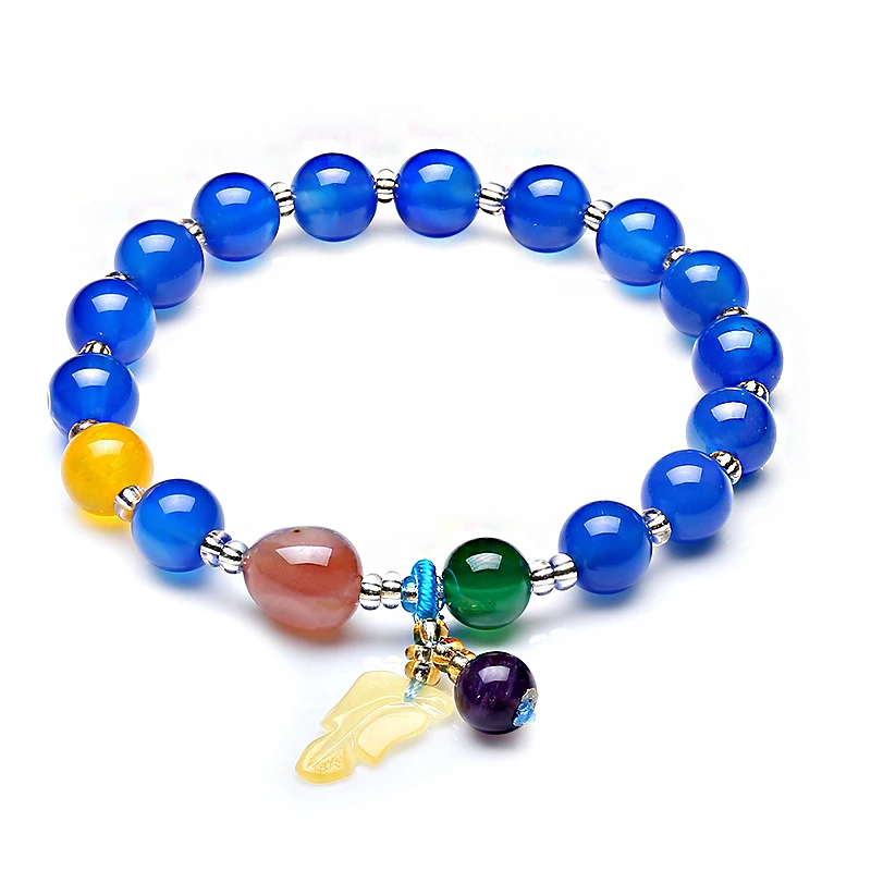 Jingzeyi натуральный голубой камень браслеты для женщин с фиолетовыми шариками и желтым камнем кулон модный браслет подарок - Окраска металла: blue stone