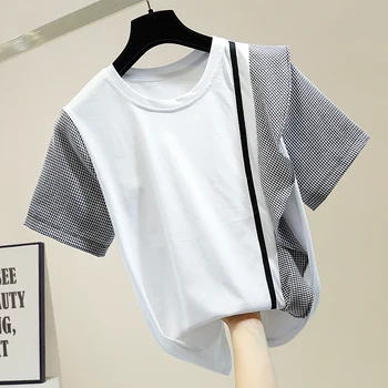 

Fashion Color Ruffled Splicing Grid Short-Sleeved T-shirt for Women 2020 New Design T-shirts Female Top Ladies Fashion T Shirt