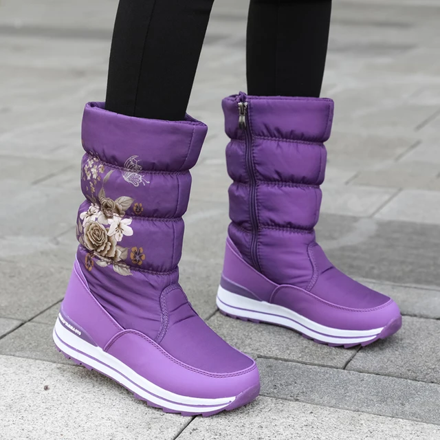 Women snow boots  platform winter boots thick plush waterproof non-slip boots  fashion women winter shoes  warm fur  botas mujer K380-purple