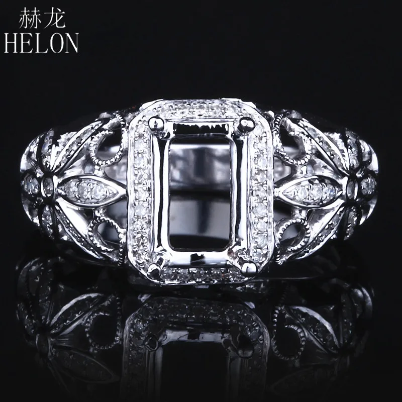 

HELON 4x7-6x9mm Emerald Cut Solid 14K White Gold Lab Grown Moissanite Diamond Women Vintage Jewelry Semi Mount Engagement Ring
