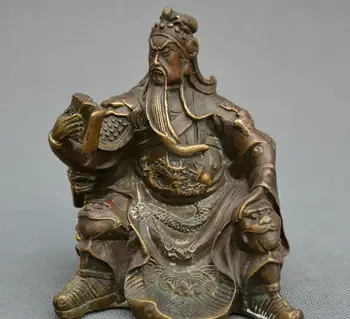 

Chinese old bronze carve warrior God guan yu read book Martial Mammon Statue
