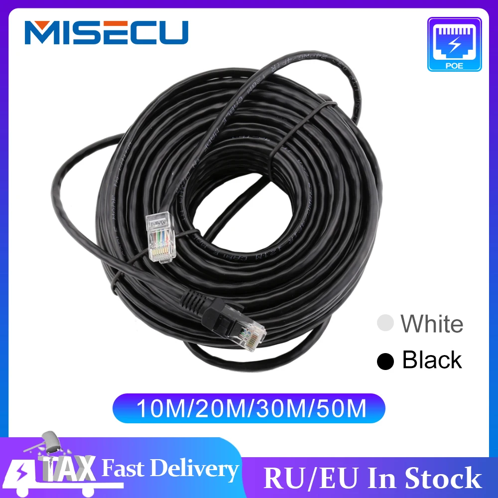 Miecu10m-Cables de red Cable Lan para exteriores, parche RJ45, Color negro, para sistema de cámara CCTV POE IP, 20M, 30M, 50M