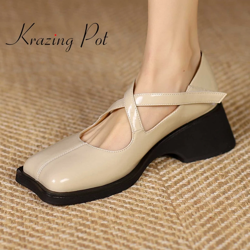 

Krazing Pot genuine leather strange toe high heels special design beauty lady streetwear preppy style solid cozy women pumps L66