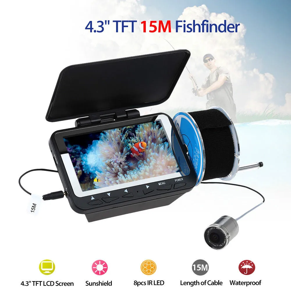 

F06 15M Underwater Fishing Camera 4.3" TFT Monitor 8pcs Infrared Night Vision LED Waterproof Fish Finder Depth Detector