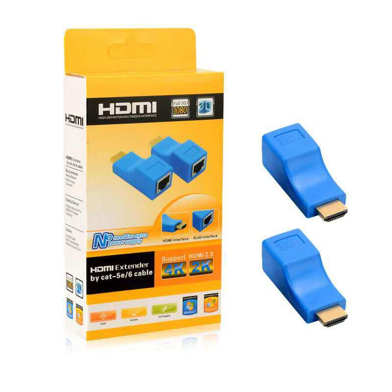 HDMI удлинитель 1080P RJ45 Порты LAN сеть HDMI Расширение до 30 м по CAT5e/6 UTP LAN Ethernet кабель для HDTV монитора 1 пара