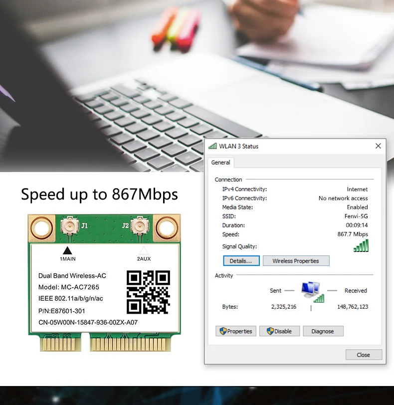 pci-e rede wlan wifi cartão bluetooth 5.0