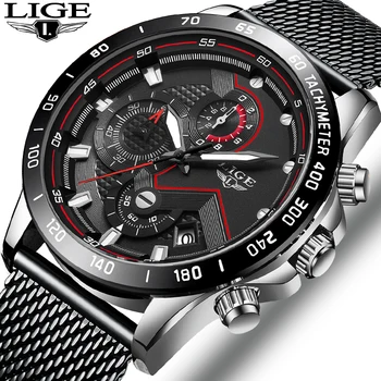 

LIGE Fashion Mens Watches Top Brand Luxury WristWatch Quartz Clock Sliver Watch Men Waterproof Sport Chronograph reloj hombre