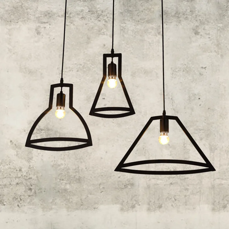 

Retro Geometry Chandelier Designer Art Creative Lamps Restaurant Bar Simple Wrought Iron Bar Counter Chandelier