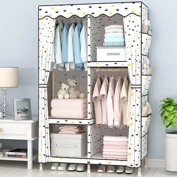 

Simple Cloth Wardrobe Solid Wood Fabric Wardrobe Single Dormitory Child Child Baby Wardrobe Thicken