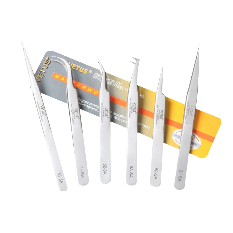 VETUS 1Piece SA Series Stainless Steel Hyperfine High Precision Antimagnetic Anti Acid Tweezers Pro Tool for Eyelash Extension