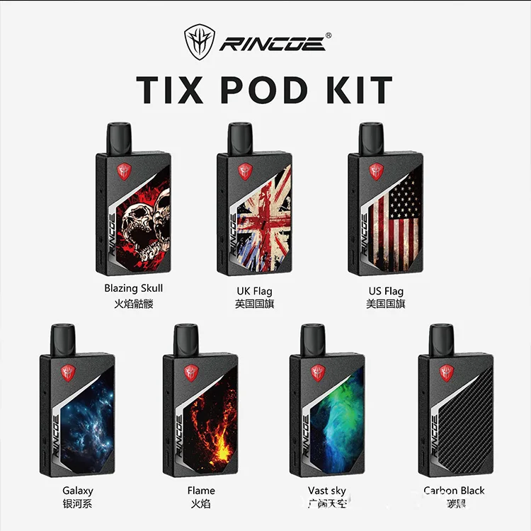 Rincoe Tix Pod System Starter kit PODS Coils 1000 мАч встроенный аккумулятор с переменным напряжением 2