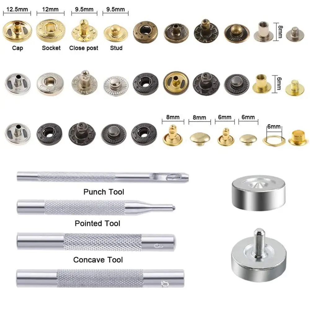 Leather Rivet Kit Metal Snaps Including Snap Button Kit, Screws, Press  Studs, Rivets for Leather, Belt,Jacket, DIY Leather Craft