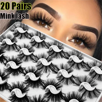 

10/20 Pairs Mixed Style 3D Mink Black False Eyelashes Natural Long WIspies Bushy Fluffy Lashes Reusable Beauty Eye Makeup Tools