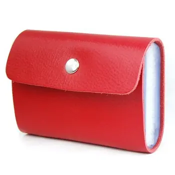 

Red Soft Premium Leather Wallets Credit Card Holder ID Business Case Purse Unisex Men Women