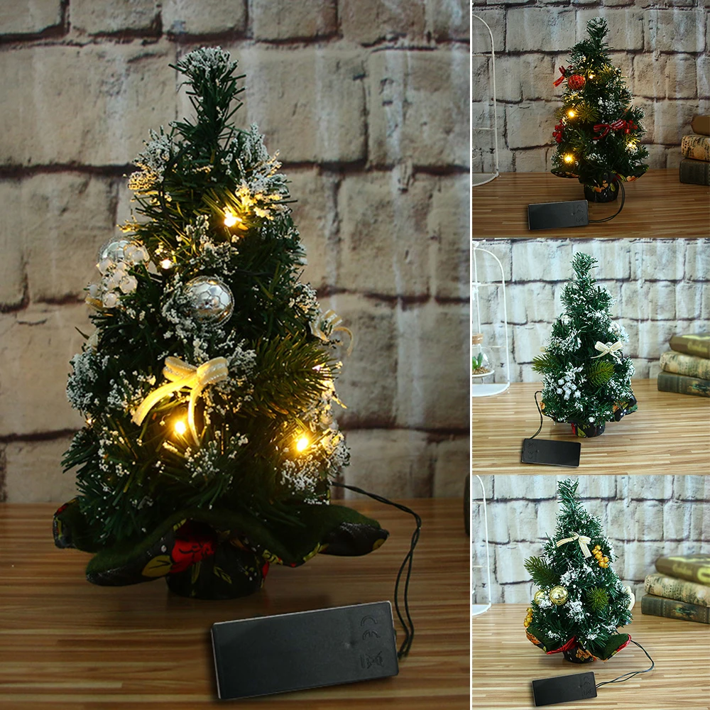 

30cm Tabletop Artificial Mini Christmas Tree With Lights Xmas Decor Ornaments USB night light stylish