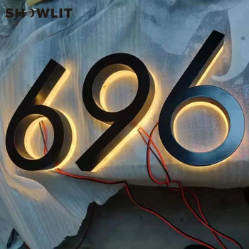 

10'' Tall Lighting Home Number Black Painted Backlit House Numbers Screws Mounted LED Halo Lit Numbers Custom Available