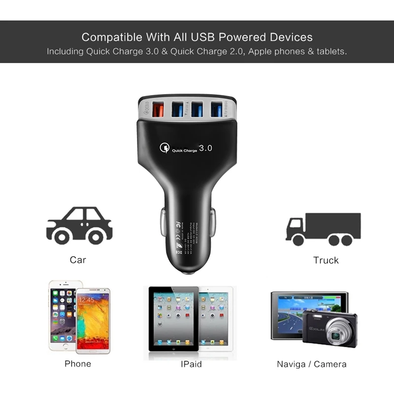 

35W QC3.0 Car Fast Charger 4 Ports USB Phone Quick Charging Socket For Samsung Xiaomi iPhone Auto Interior Accessories